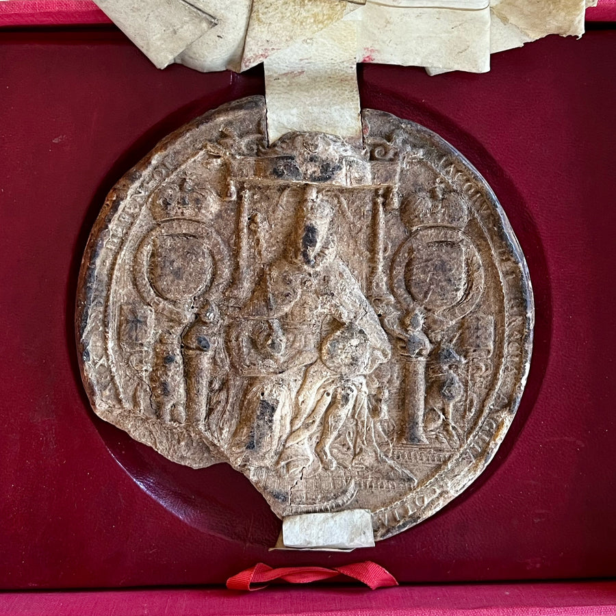 1608 King James 1 Great Seal with attached document.