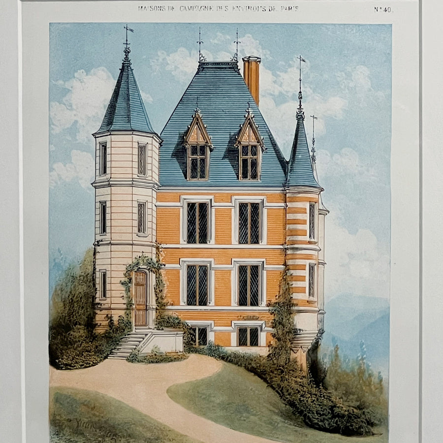 19th Century French Chateau Chromolithographs Framed 1