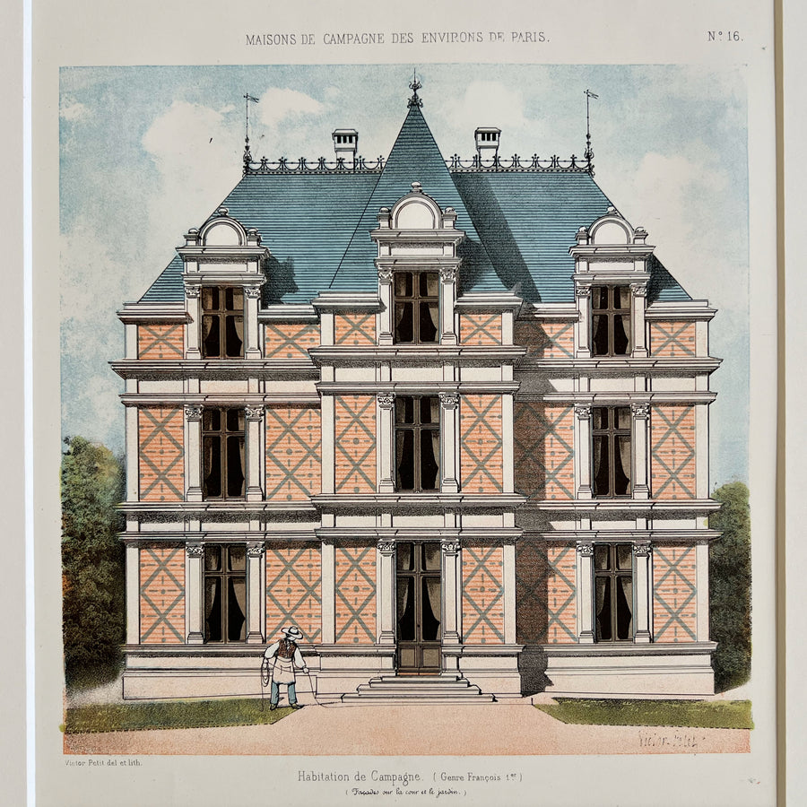 19th Century French Chateau Chromolithographs Matted 7